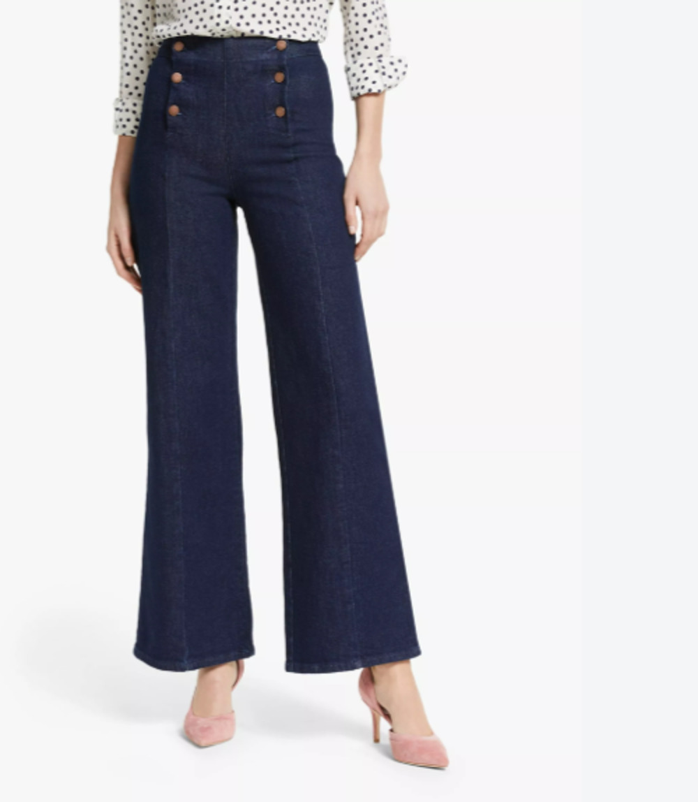 Boden Sailor Wide Leg Jeans Womens 16 UK 20 Blue Dark Wash Denim Preppy Stretch